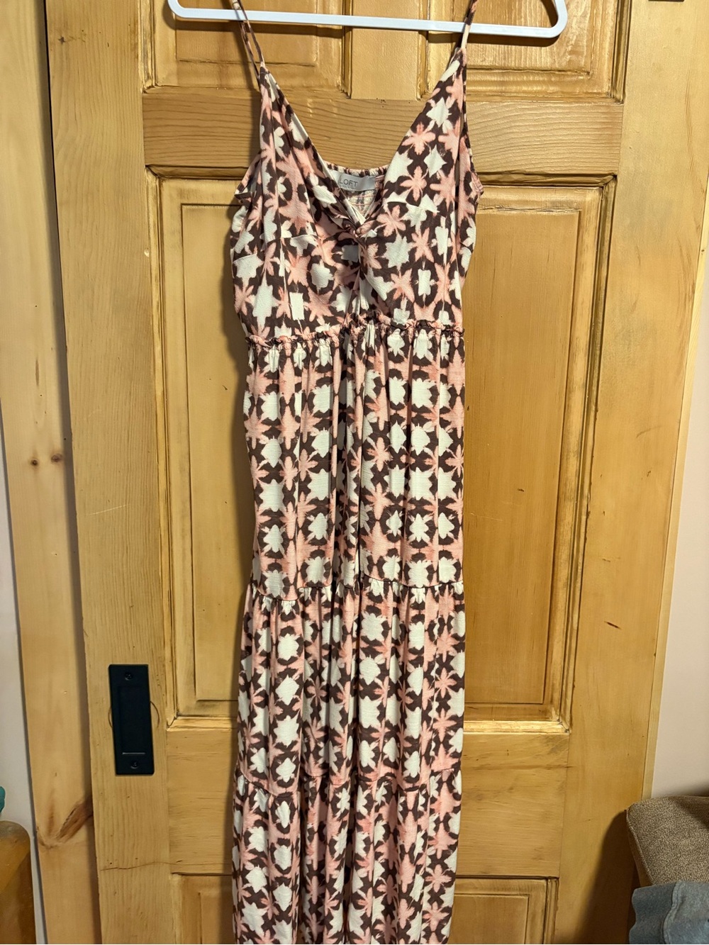 LOFT Pink and Brown Floral Maxi Dress with Spaghetti Straps